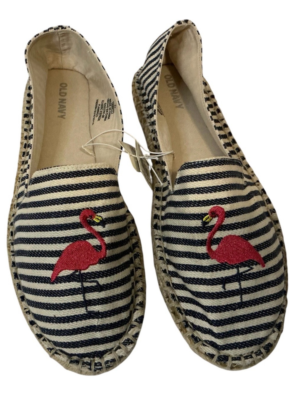 Old Navy Flamingo Espadrille Flats Womens Size 6 NWT Navy Stripe Slip On Coastal